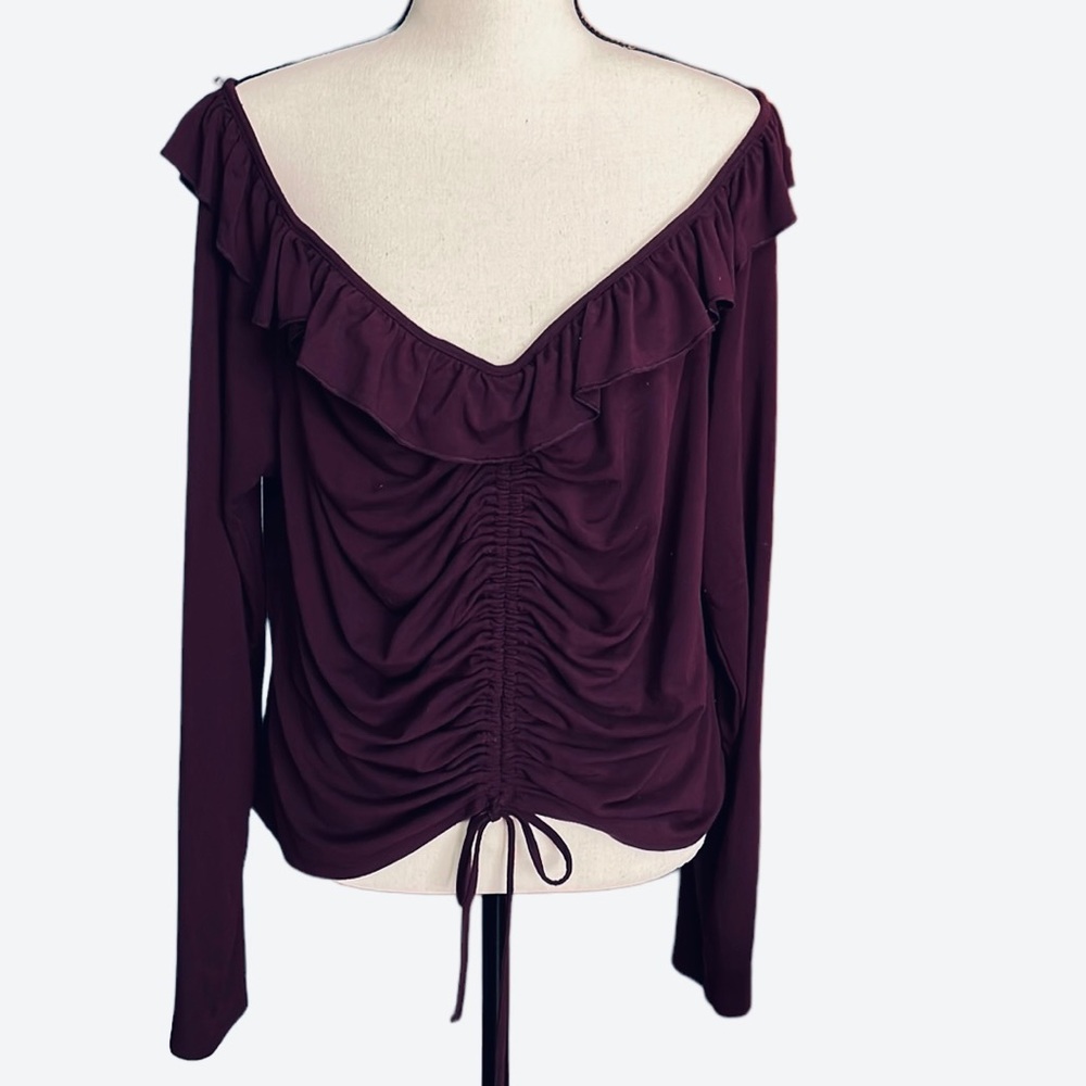 Forever 21 Long Sleeves Dark Purple Ruffled Crop Top Size 3X - Picture 1 of 9